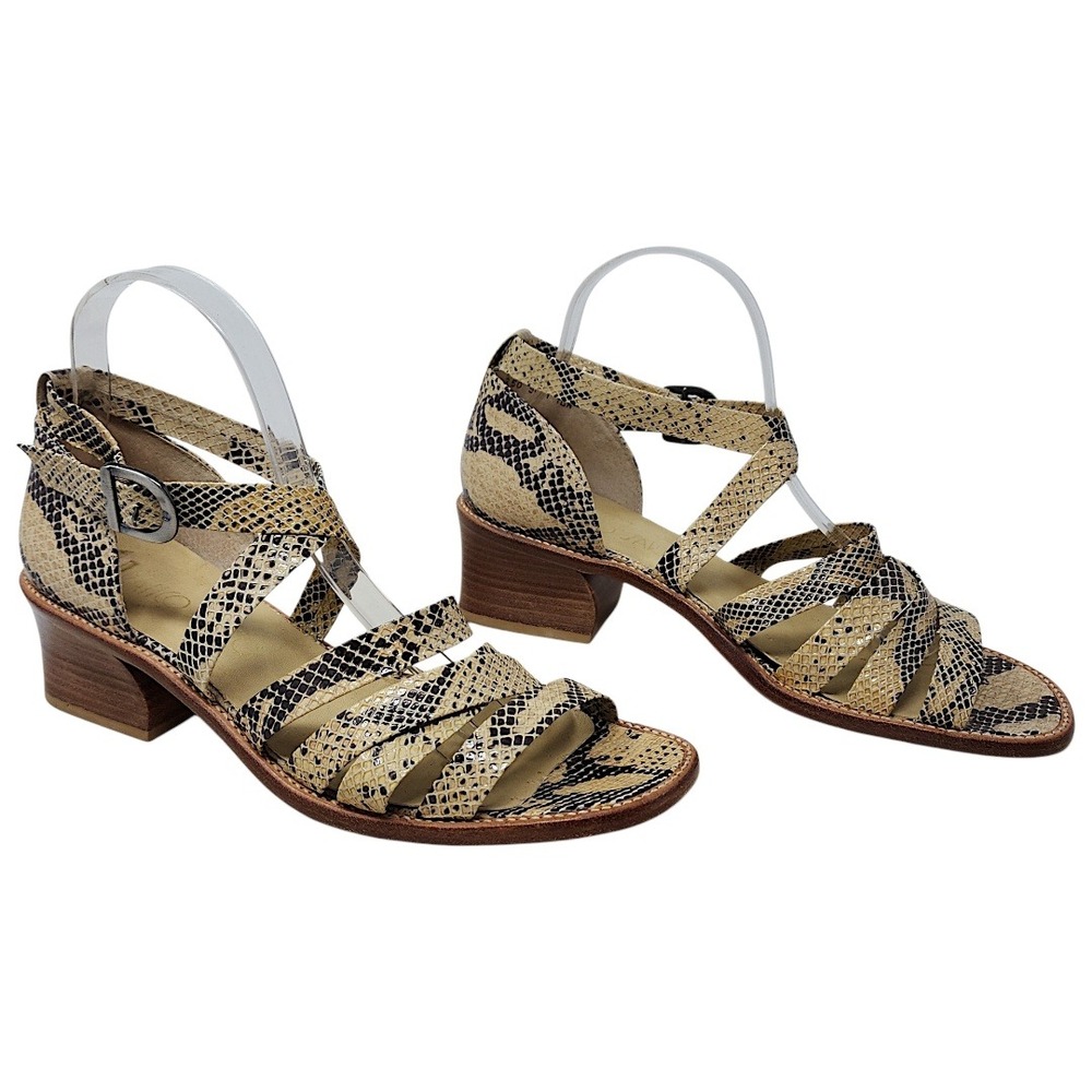 Franco Sarto Sandals 10 Women Tan Snakeskin Block Heel Strappy Gladiator Leather